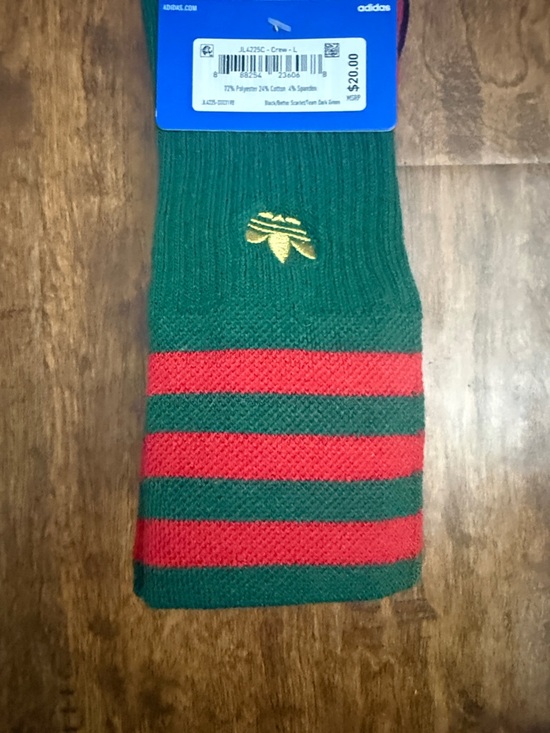adidas Black Crew Socks with Red, White & Green Stripes - Picture 7 of 14